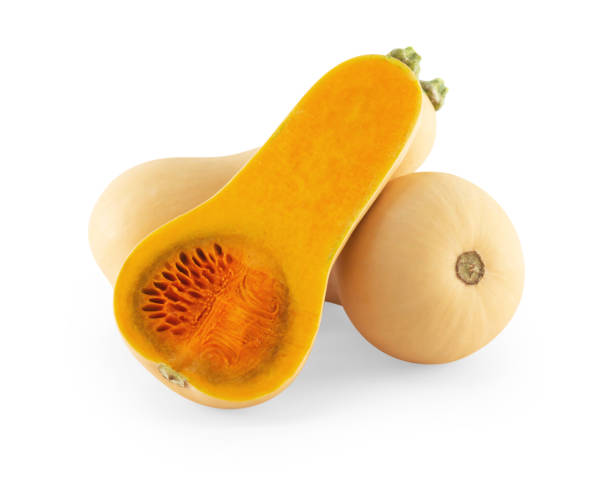 istock Butternut squash with sliced isolated on white background, food healthy concept 1318964180