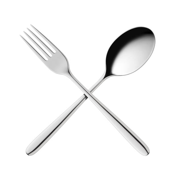 クロスフォークとスプーン - photography black and white restaurant italy ストックフォトと画像