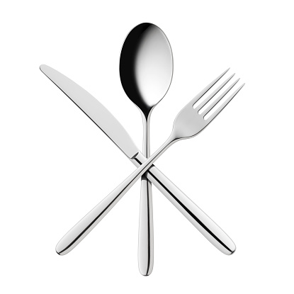 Fork knife and spoon isolated on white background.