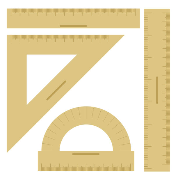 길이와 트랙터를 측정하기위한 통치자 세트, 평평한 스타일로 학교 용품 - triangle square equipment work tool stock illustrations