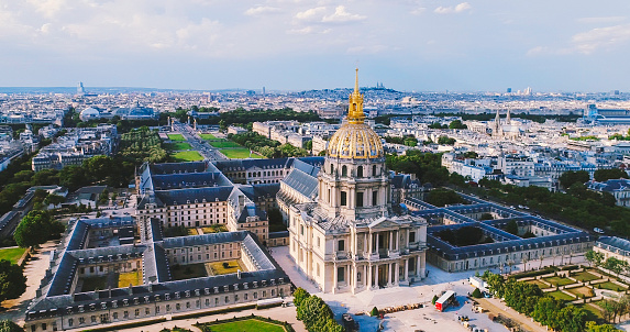 Aerial of Paris skyline with Les Invalides