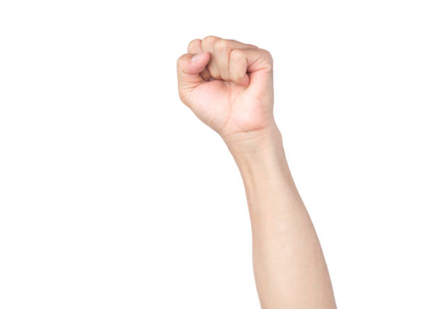 istock Man hand with clenched fist on white background 1318973587