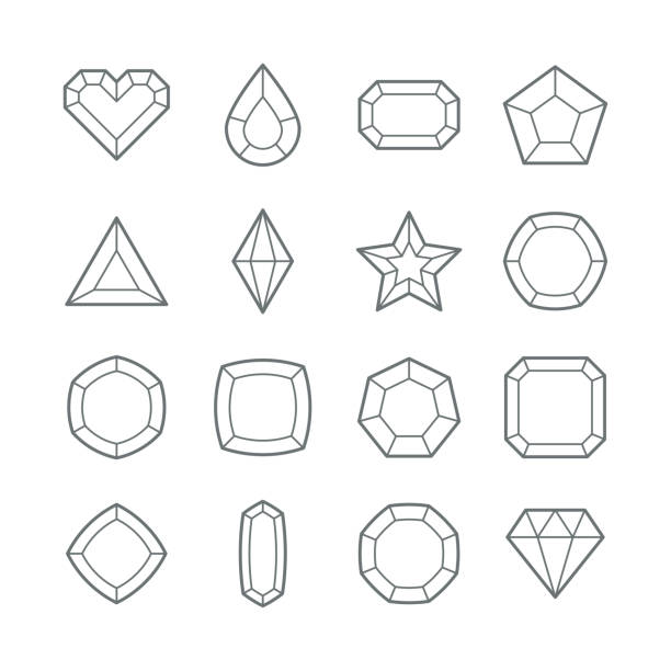 ilustraciones, imágenes clip art, dibujos animados e iconos de stock de iconos vectoriales gema - gem jewelry hexagon square