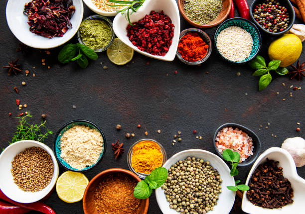 istock Various spices in a bowls on a black 1318974988