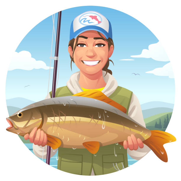 油彩画 女性の姿魚釣り 魚釣りをする人(女性) イラスト素材 [4299396] - フォトライブラリー