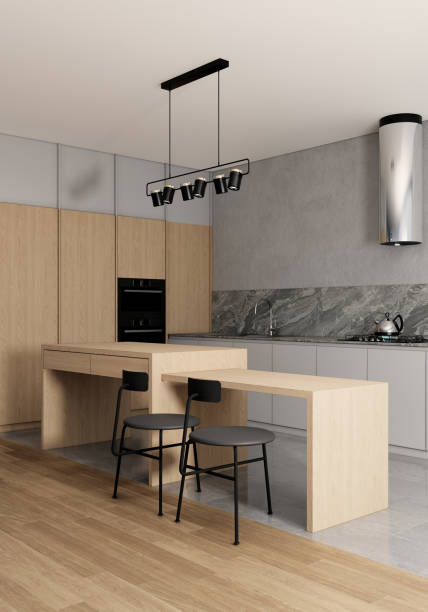istock Japandi style Modern Scandinavian kitchen interior design. Apartment ideas 3d render background 1318976078