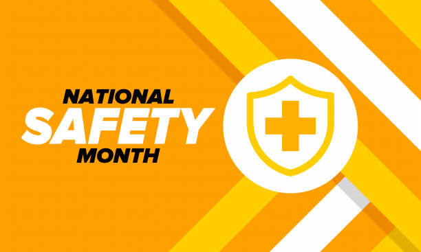 National Safety Month in June. Annual month-long celebrated in United States. Warning of unintentional injuries at work, at home, on the road. Safety concept. Poster, card, banner and background National Safety Month in June. Annual month-long celebrated in United States. Warning of unintentional injuries at work, at home, on the road. Safety concept. Poster, card, banner and background safe stock illustrations