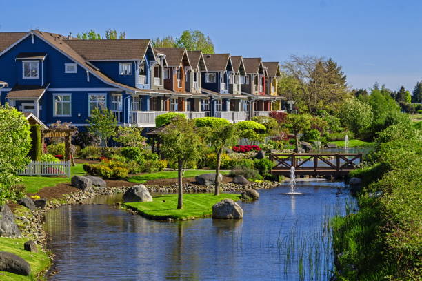 Village of townhouses in the city of Richmond stock photo