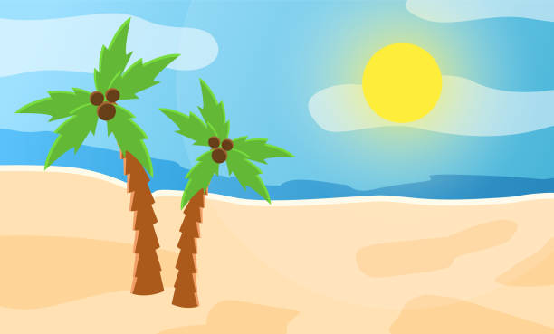 istock Tropical beach with palms coconut trees on a hot sunny day. Exotic seascape, relaxation place 1318979057