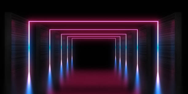 istock 3D abstract background with neon lights. neon tunnel .space construction . 3d illustration 1318979679