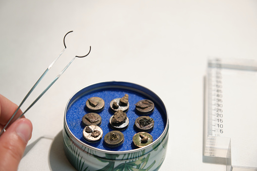 Electron Microscope Sample Clips Scanning Electron Microscope Samples On Specimen Mounts Tweezers And A ...