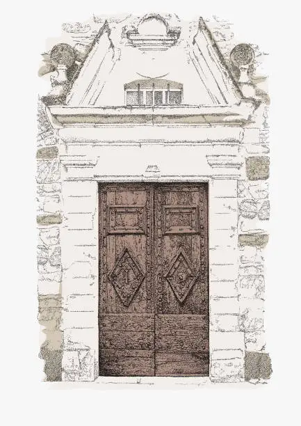 Vector illustration of Chateau Door, ancient architectural details