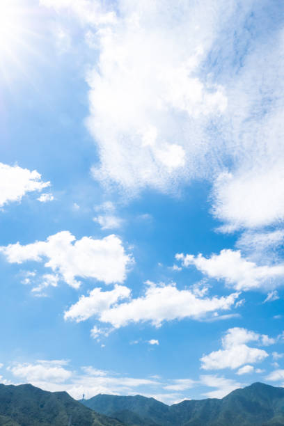 istock White clouds and sun in blue sky 1318984710