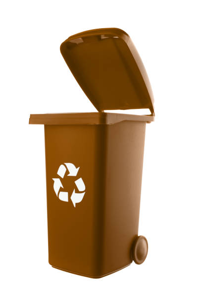 istock Plastic brown trash can isolated on white background 1318987334