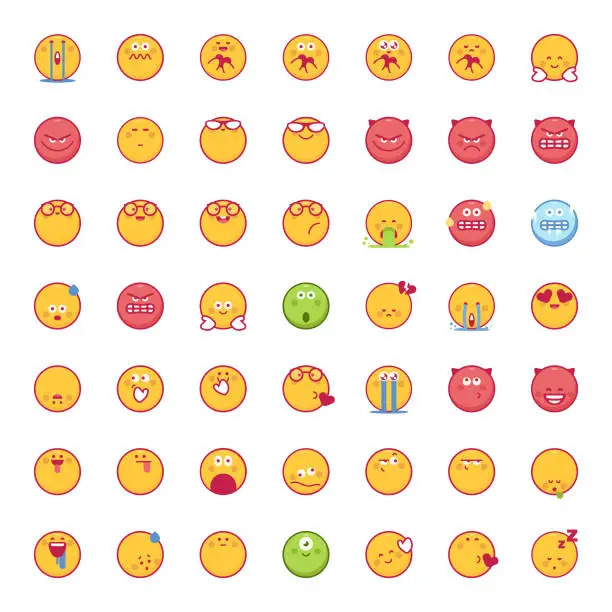 Vector illustration of Emoticons collection big heads vibrant colors