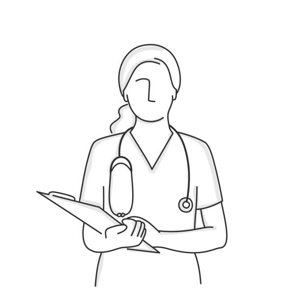 ÐÑÐ½Ð¾Ð²Ð½ÑÐµ RGB Doctor or nurse with a stethoscope. Hand drawn vector illustration. doctor drawings stock illustrations