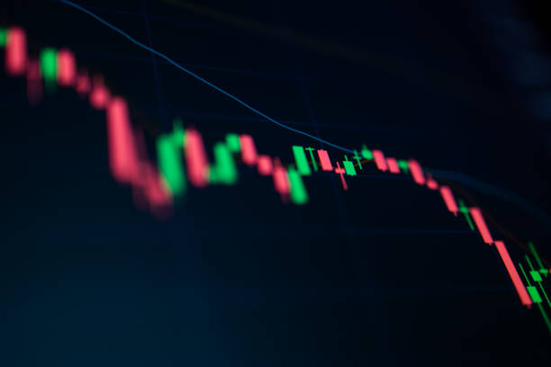 istock Close up Green and red Candle graph on digital screen. 1318994271