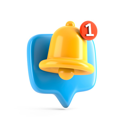 Icono de campana de notificación y burbuja de voz azul photo