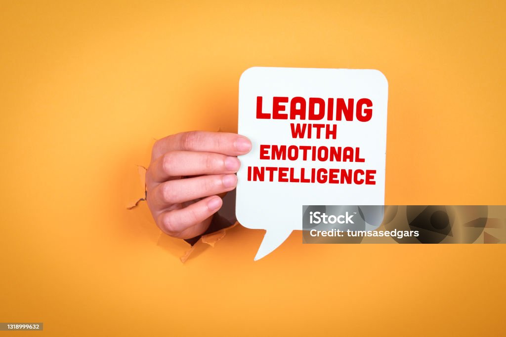 Leading with Emotional intelligence. Speech bubble in woman hand Emotional Intelligence Stock Photo