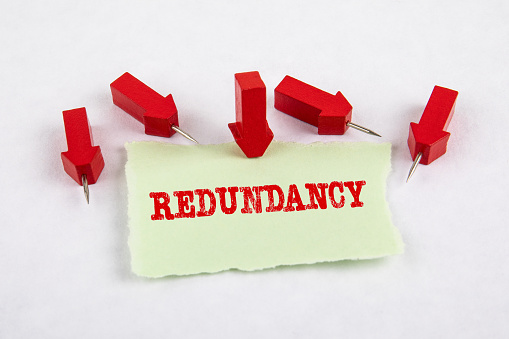 Redundancy Notes Redundancy Note Sheet And Red Arrows On White Paper Background Stock ...
