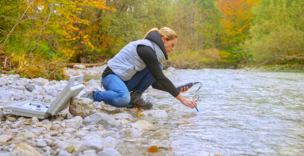 istock Female biologist testing the oxygen levels in the river 1319000768