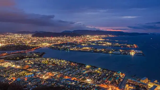 This is a sinter night view from Shishi no Reigan in Kagawa prefecture, Japan.
Night view from here is well known as a tourist destination in this prefecture.