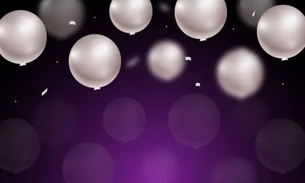 Vector illustration of White realistic balloons isolated on dark background. stock illustration