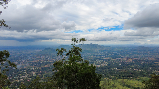 Zomba region with the town and rolling hills in Malawi from above