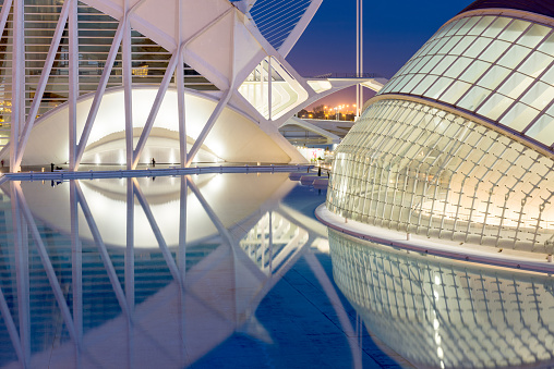 Valencia, Spain - 02 April 2015: Close up view of the City of Arts and Sciences at night, Valencia, Spain, Europe
