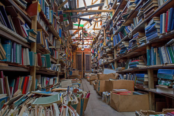 istock An old abandoned library. Book background. Books on the bookshelf. Knowledge in paper form 1319005823