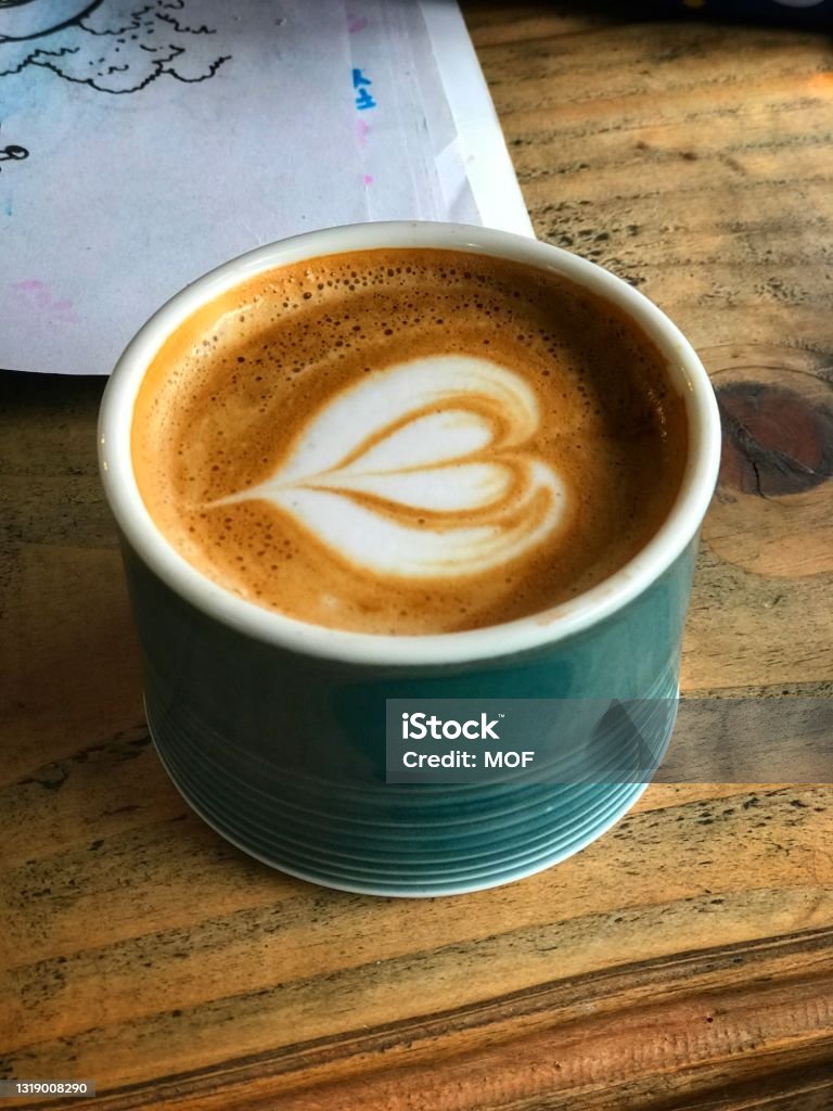Coffee with heart shaped latte art Breakfast Stock Photo