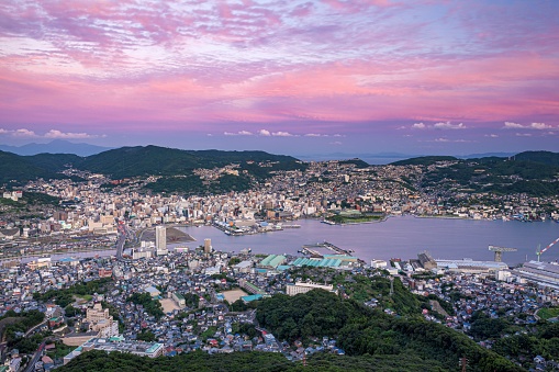 This is a twilight view from Mt.Inasa in Nagasaki prefecture, Japan.\nThe night view from Mt.Inasa is well known as a tourist destination in Japan.