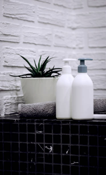 istock Towels with Liquid Soap on Table in Bathroom. 1319010760