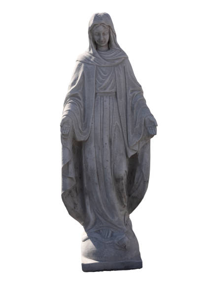 istock Stone sculpture of virgin mary on white background 1319014709