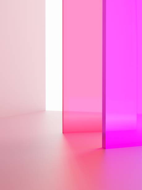 3d 렌더링 스튜디오 샷 생동감 또는 네온 핑크 투명 아크릴 보드 패션, 화장품 및 트렌디 한 제품에 대한 배경 중복. - acrylic stock illustrations