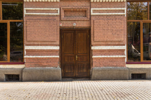wooden old door, entrance to the theater