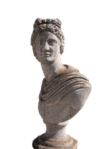 istock Ancient stone sculpture of man's bust on white background 1319016316