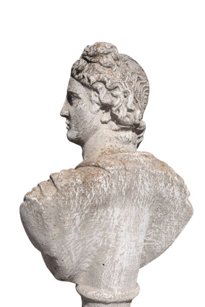 istock Side view of ancient stone sculpture of man's bust on white background 1319016398