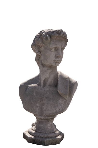 istock Ancient stone sculpture of man's bust on white background 1319016427