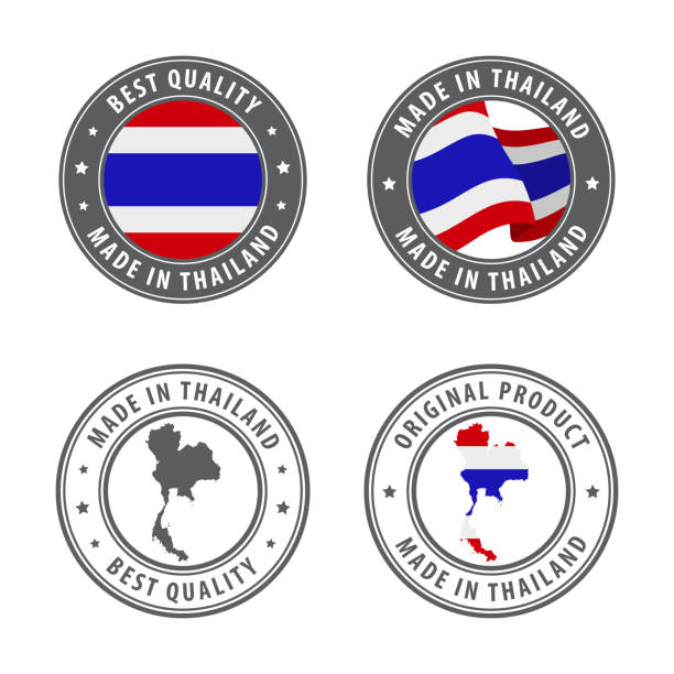Made in Thailand - set of labels, stamps, badges, with the Thailand map and flag. Best quality. Original product. Made in Thailand - set of labels, stamps, badges, with the Thailand map and flag. Best quality. Original product. Vector illustration thailand flag round stock illustrations