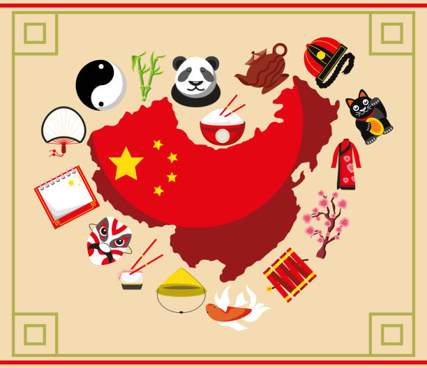 chinese flag culture chinese flag culture national banner java colombia stock illustrations