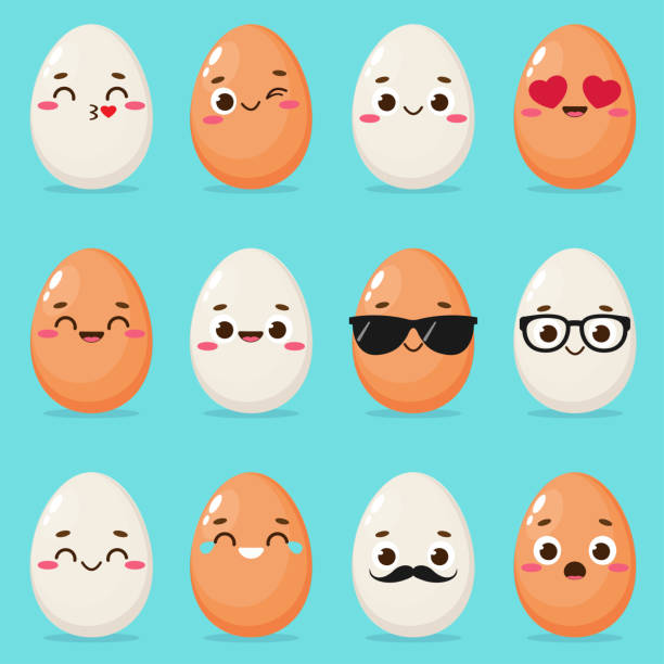 illustrazioni stock, clip art, cartoni animati e icone di tendenza di set di emoji uovo cartone animato - funny eggs