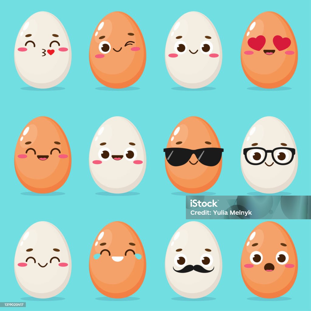 Set Of Cartoon Egg Emoji Stock Illustration - Download Image Now - Egg -  Food, Emoticon, Cute - iStock