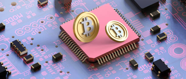 istock Crypto currency, virtual electronic, internet money. Bitcoin ,Crypto, blockchain concept. Crypto currency market and microchips Concept - 3d rendering 1319020772