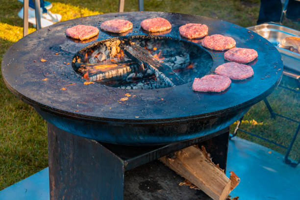 istock a large round wood-burning grill 1319020812