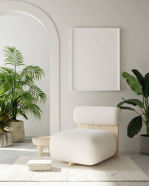 istock mock up poster frame in modern interior background, Bohemian style, 3D render 1319022280