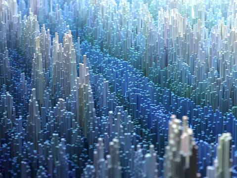 Abstract blue background. Modern hi-tech, science, futuristic or technology concept. Digital Landscape. 3d render.