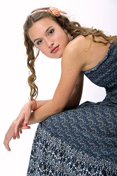 Portrait of a pretty young girl with long ringlets hair stock photo