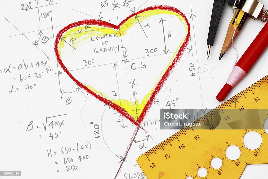 Hearts drawing with calculation Hearts drawing with calculation and drawing tools Love - Emotion Stock Photo