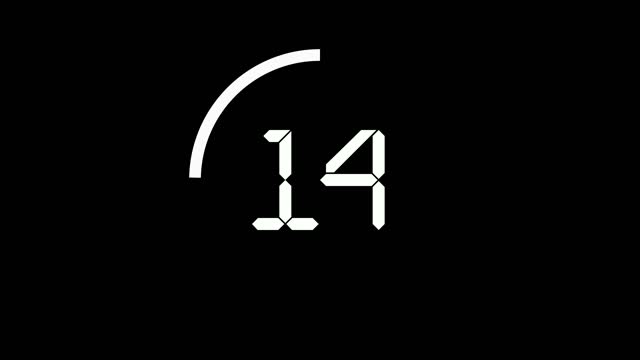 Digital countdown timer in white circle for 60 seconds on black background.